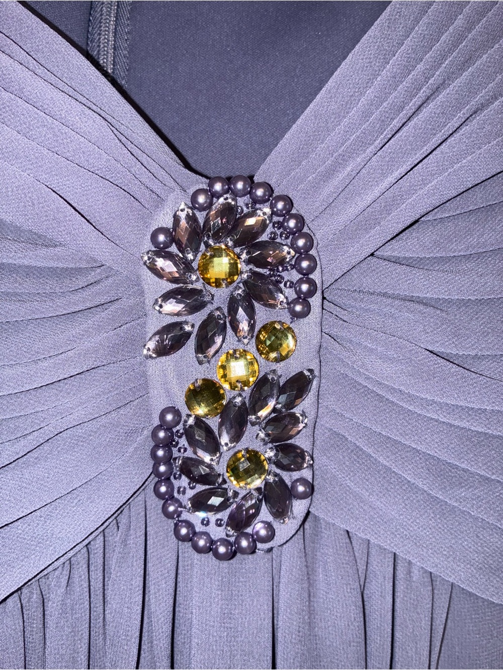 Liliana Dusty Lavender Beaded Ruched Empire Maxi Evening Dress Size 14 - Picture 4 of 14